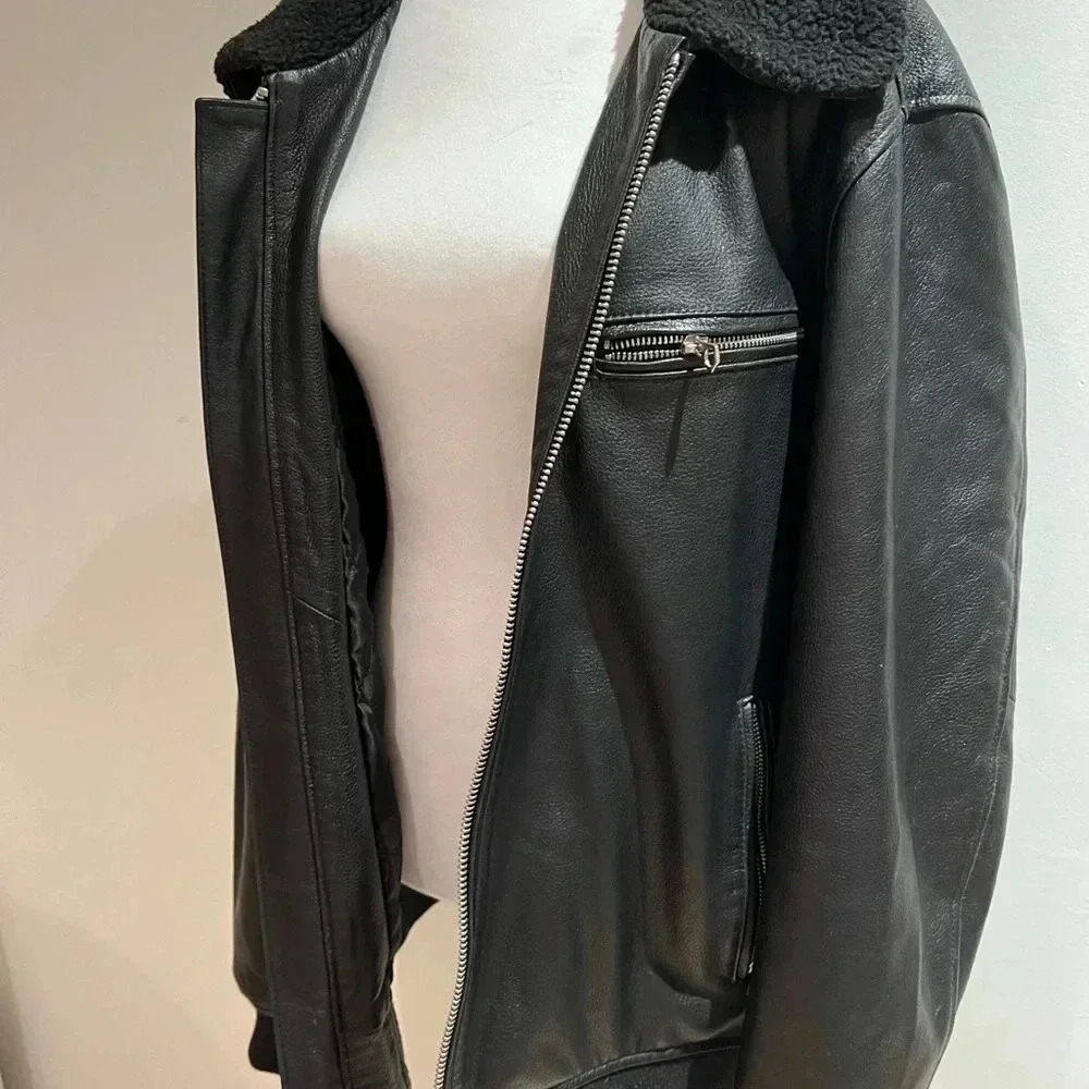 Vintage Slate & Stone Black Leather Aviator Jacket - Size XL - Picture 4 of 10